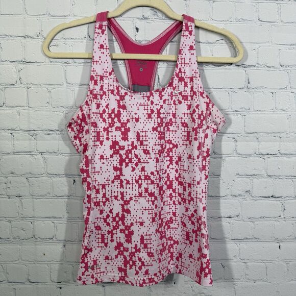 Nike Racerback Tank Top Women Small Pink Camo Dri-Fit Workout Activewear Gym Bik - Picture 1 of 11